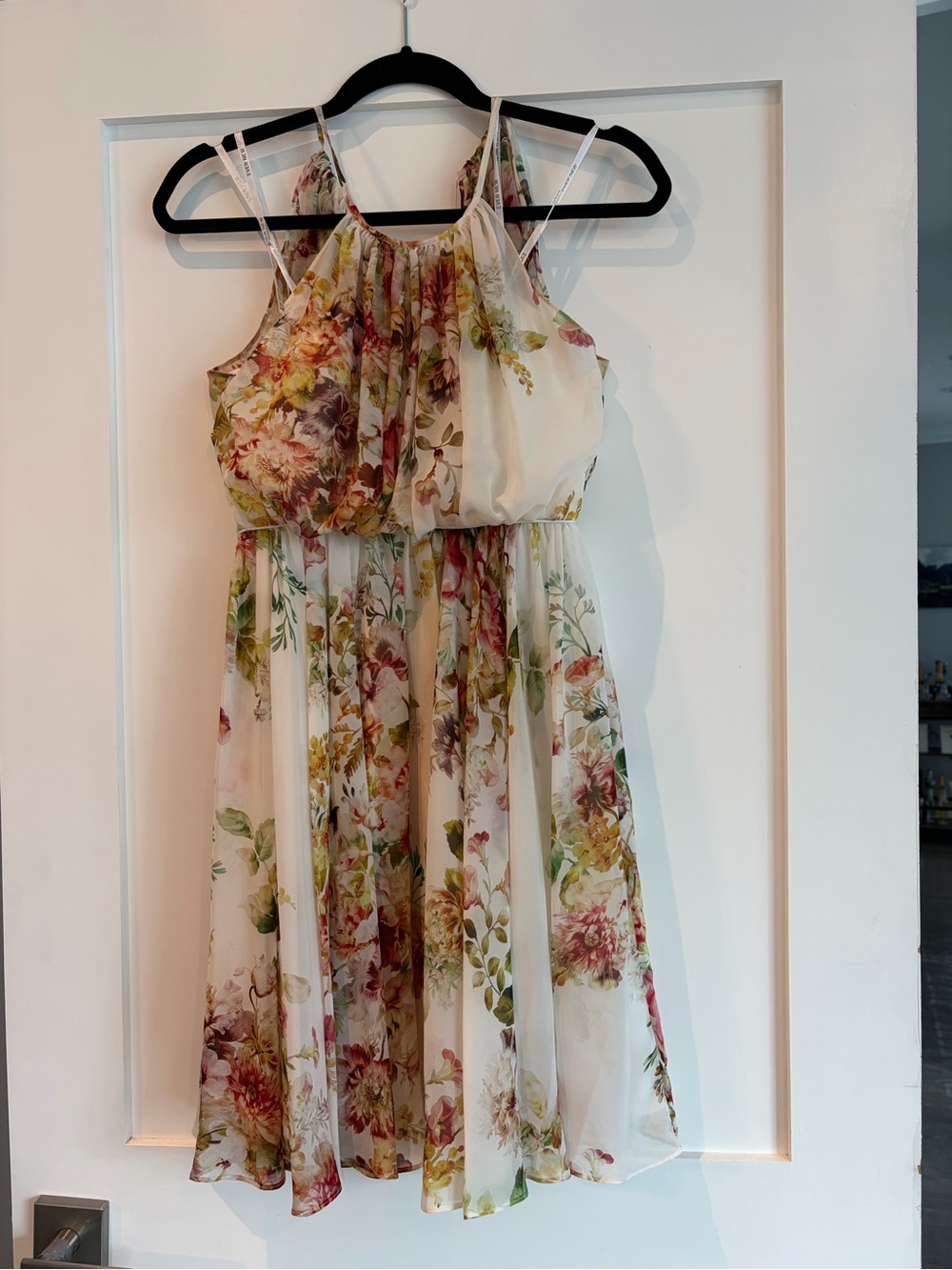 Ever New Cream Floral Halter Chiffon Dress
